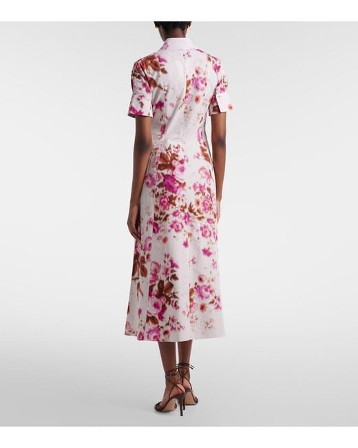 Erdem Pink Floral Cotton Poplin Shirt Dress