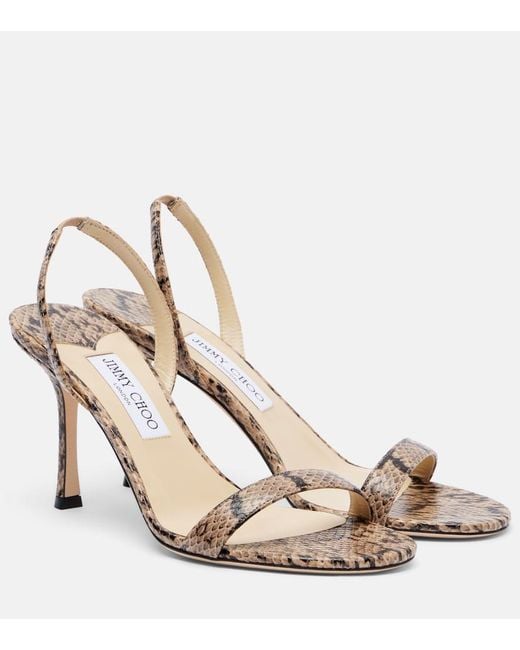 Jimmy Choo Metallic Jenn Snake-Effect Leather Slingback Sandals