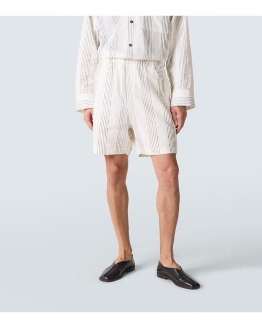 Commas White Textured Striped Cotton Bermuda Shorts for men