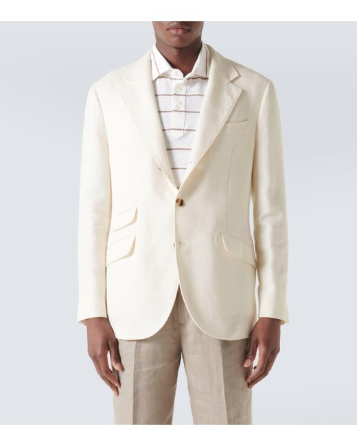 Brunello Cucinelli White Linen-blend Blazer for men