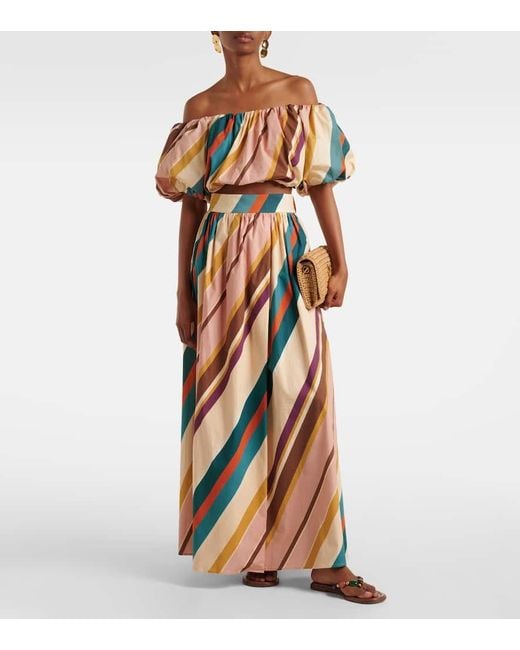 Adriana Degreas Orange Striped Cotton-Blend Maxi Skirt