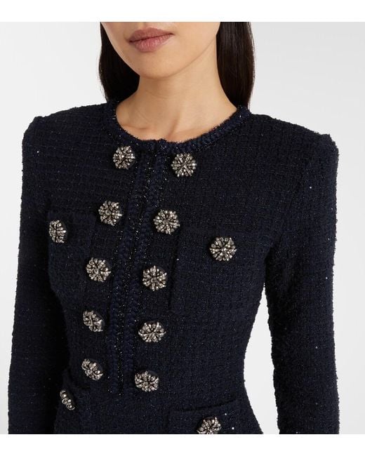 Self-Portrait Blue Boucle Midi Dress