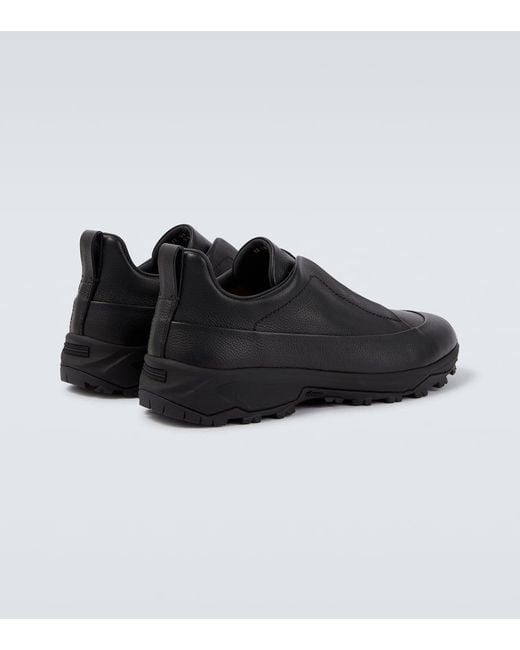 Zegna Black Triple Stitch Leather Sneakers for men