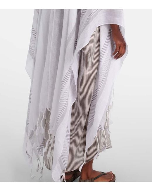Brunello Cucinelli White Fringed Linen Poncho