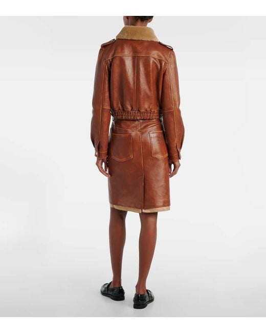 Veste En Cuir Et Shearling Miu Miu en coloris Brown