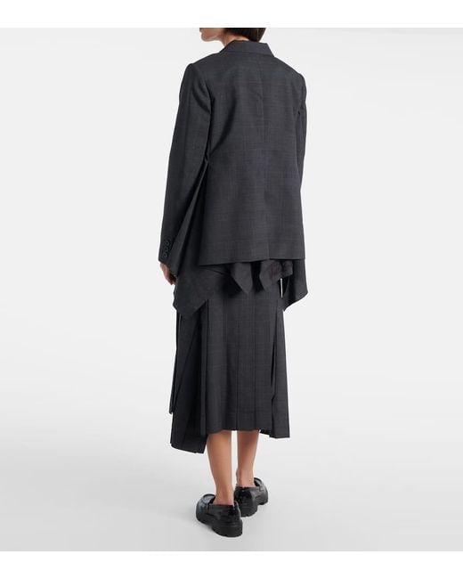 Sacai Black Prince Of Wales Checked Wool Blazer