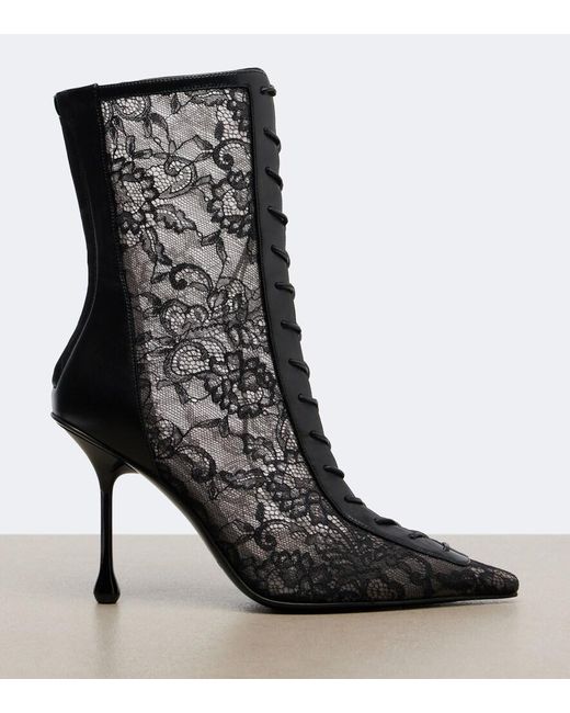 Jimmy Choo Black Scarlett Leather-Trimmed Lace Ankle Boots