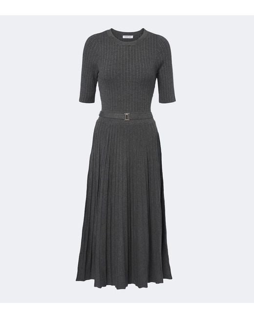 Veronica Beard Black Elthea Belted Ribbed-Knit Midi Dress