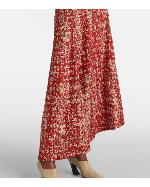 Bottega Veneta Red Draped Jacquard Midi Dress