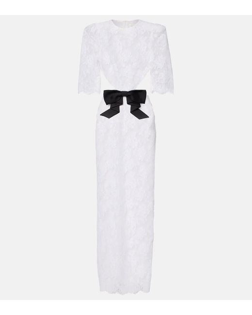 ShuShu/Tong White Bow-Detail Cotton-Blend Lace Gown