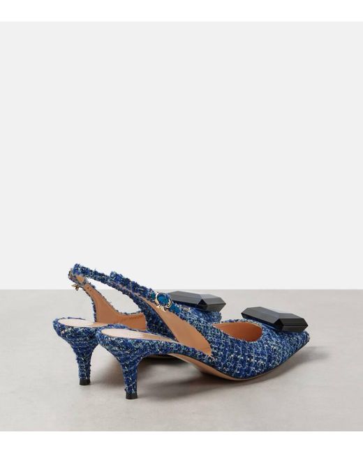Gianvito Rossi Blue Jaipur 55 Boucle Slingback Pumps