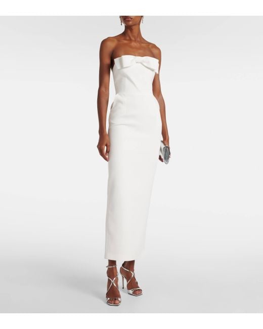 The New Arrivals Ilkyaz Ozel White Bow-Detail Strapless Crepe Gown