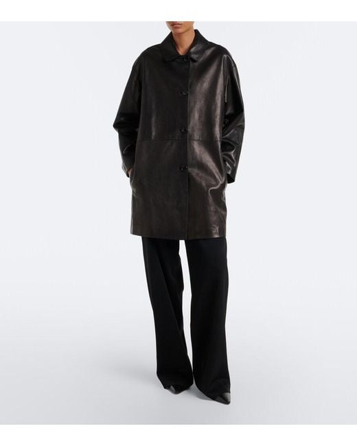 The Row Black Donata Leather Coat