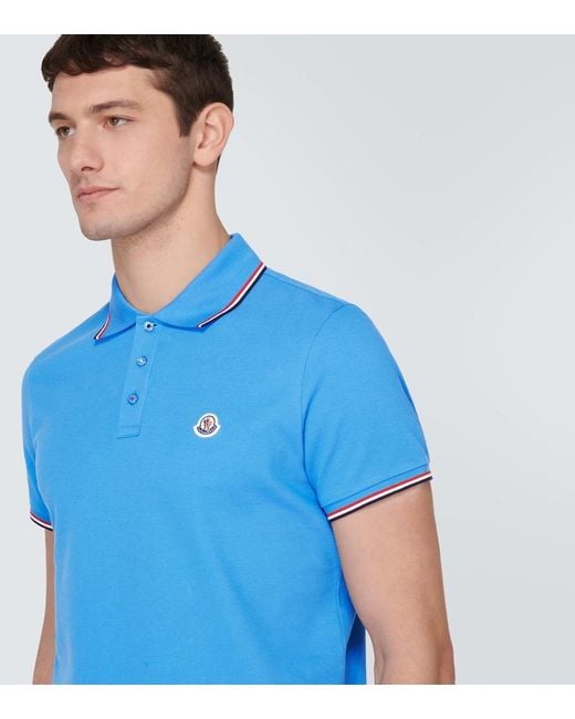 Moncler Blue Cotton Pique Polo Shirt for men