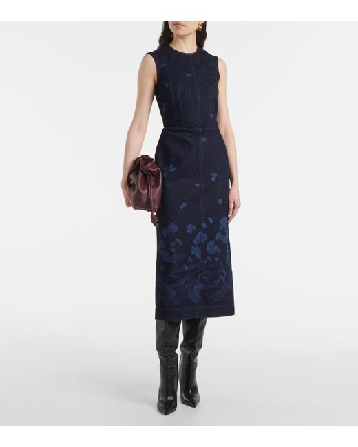 Erdem Blue Floral Denim Midi Dress