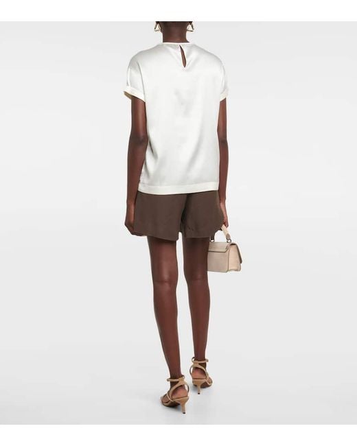 Brunello Cucinelli White Silk-Blend Satin T-Shirt