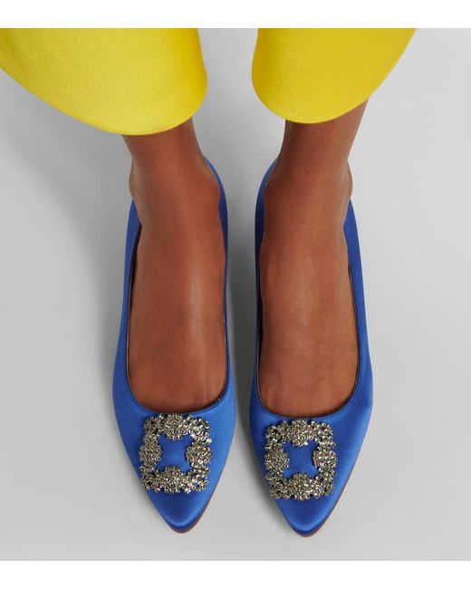Manolo Blahnik Blue Hangisi Embellished Satin Pumps
