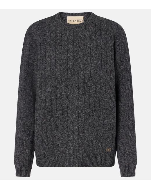 Valentino Gray Cable-Knit Virgin Wool Mouline Sweater