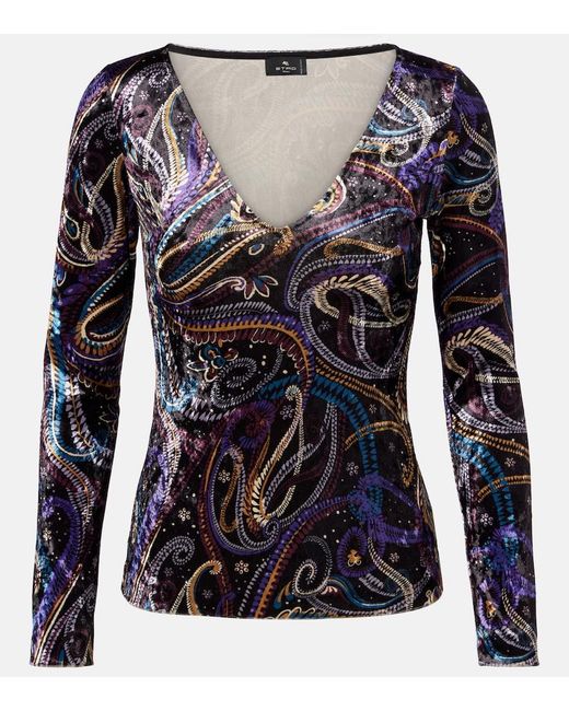 Etro Blue Paisley Velvet Top