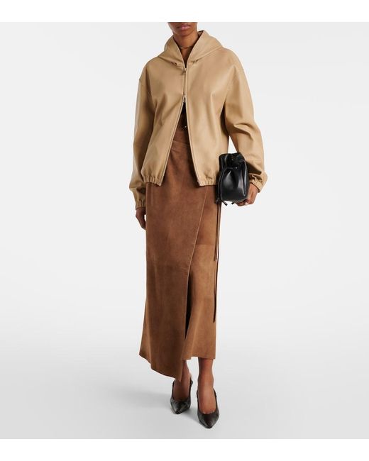 Nour Hammour Brown Leather Wrap Skirt