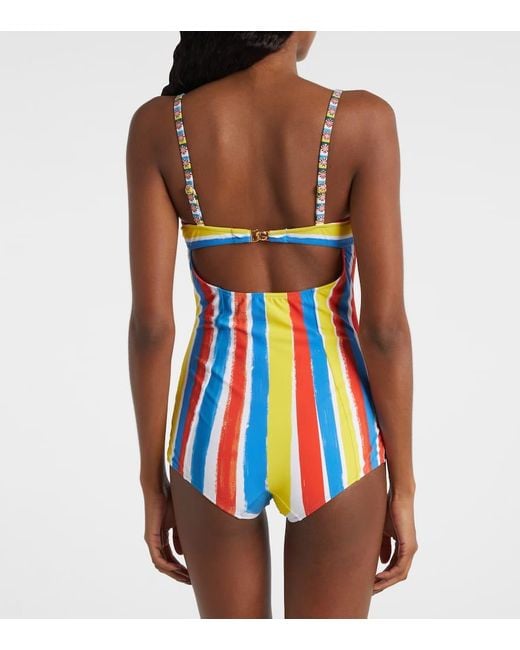 Dolce & Gabbana Blue Cutout Striped Swimsuit