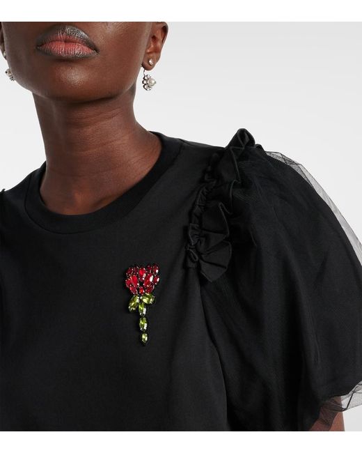 Simone Rocha Black Embellished Tulle And Jersey Top