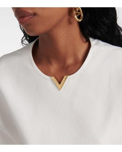 Valentino White Vgold Cotton Gabardine Crop Top