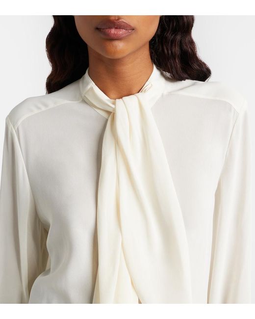 Tory Burch White Tie-Neck Georgette Blouse