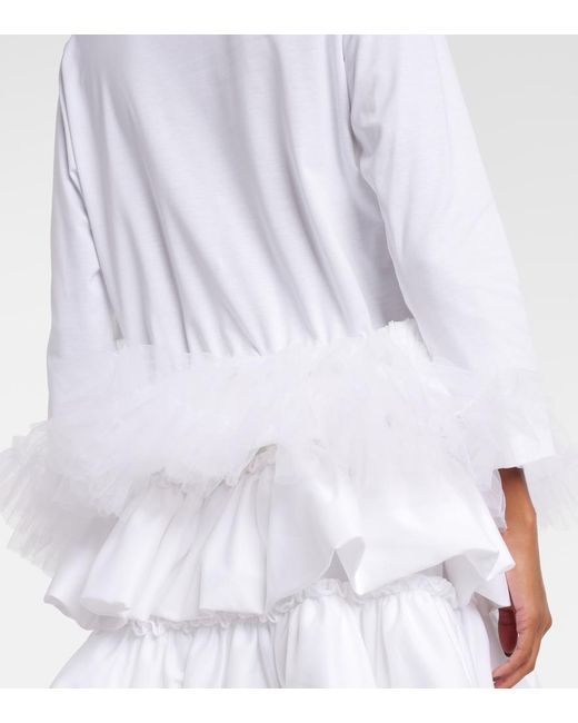 Noir Kei Ninomiya White Tulle-Trimmed Cotton Jersey Top