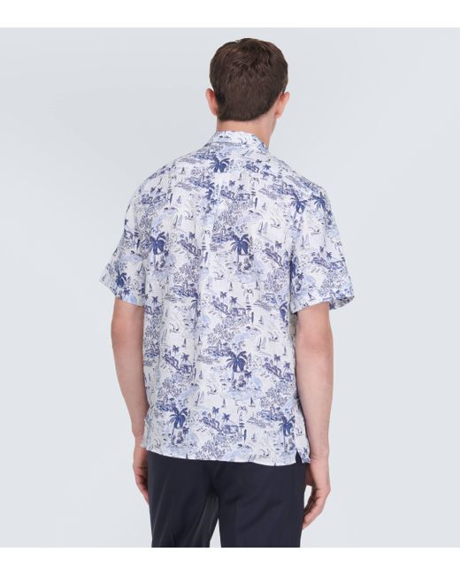 Vilebrequin Blue Charli Printed Linen Bowling Shirt for men