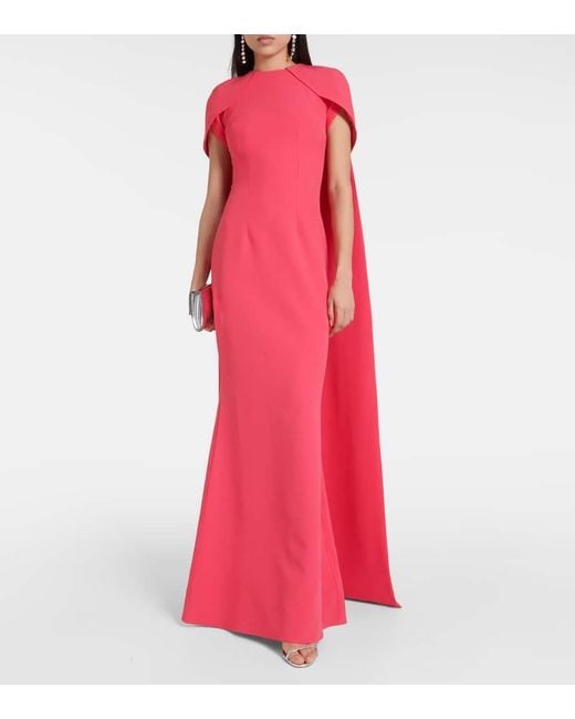 Safiyaa Red Ginkgo Caped Gown
