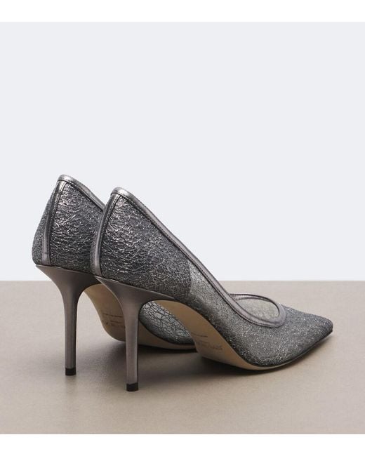 Jimmy Choo Gray Love Embroidered Glitter Pumps
