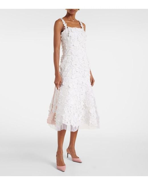 Carolina Herrera White Guipure Lace Midi Dress