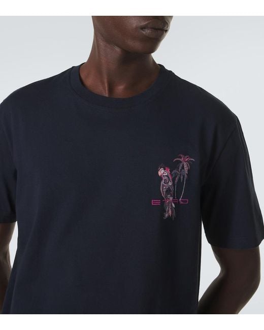 Etro Blue Printed Cotton Jersey T-Shirt for men