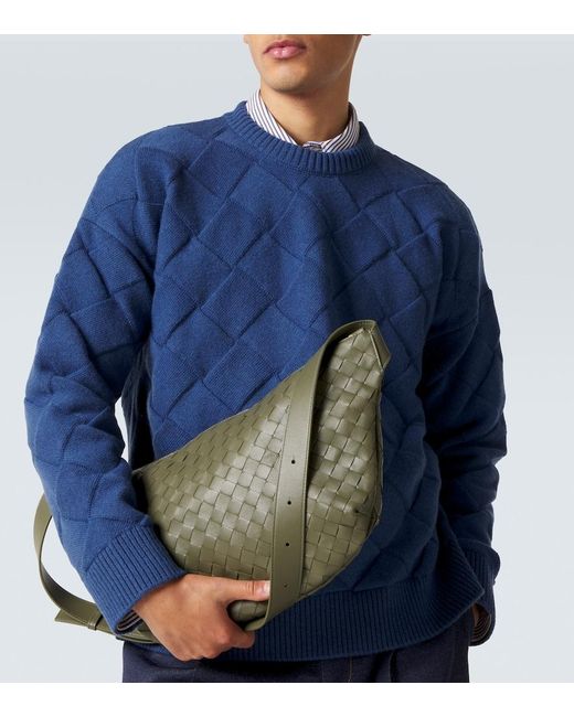Bottega Veneta Green Intrecciato Leather Crossbody Bag for men