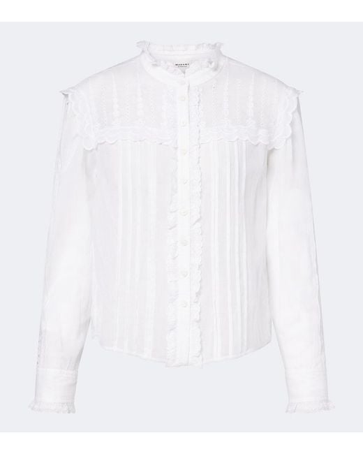 Isabel Marant White Lonzie Embroidered Cotton Voile Blouse