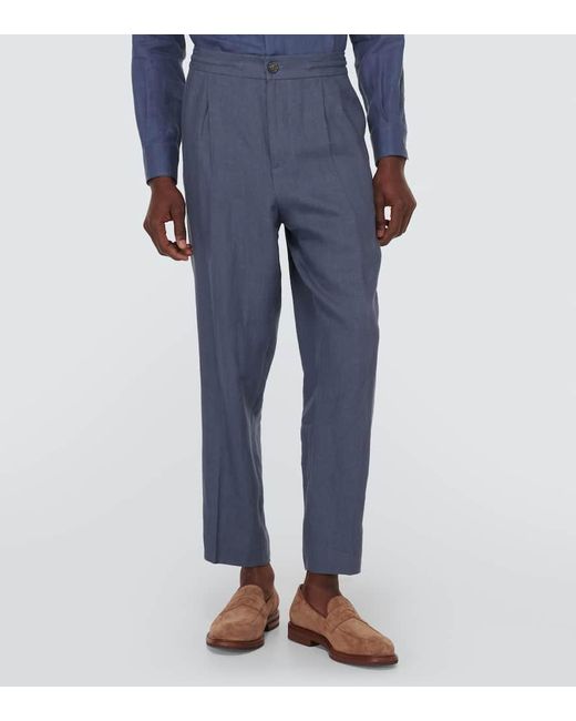 Pantaloni regular in lino di Brunello Cucinelli in Blue da Uomo