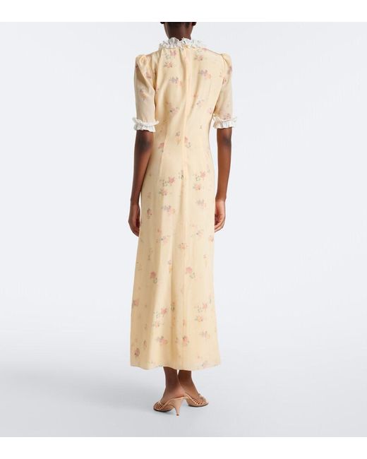 Alessandra Rich Natural Floral Ruffled Silk Midi Dress