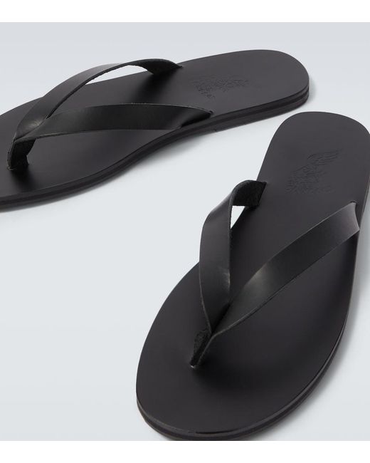 Ancient Greek Sandals Black Solon Leather Thong Sandals for men