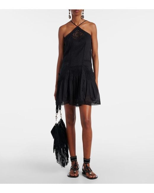 Isabel Marant Black Geraldin Lace-Trimmed Cotton Minidress
