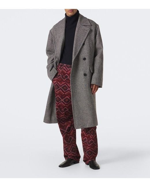 Dries Van Noten Gray Double-Breasted Wool Coat for men