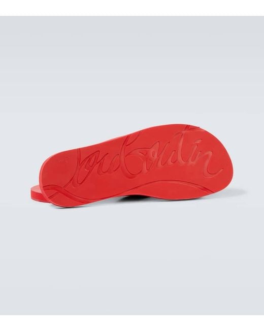 Christian Louboutin Loubi Cross Rubber Slides in Red for Men