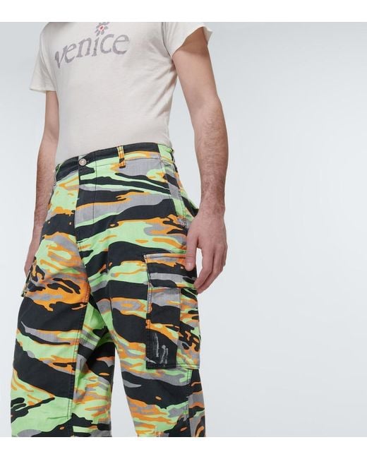ERL Yellow Printed Cotton Cargo Pants for men