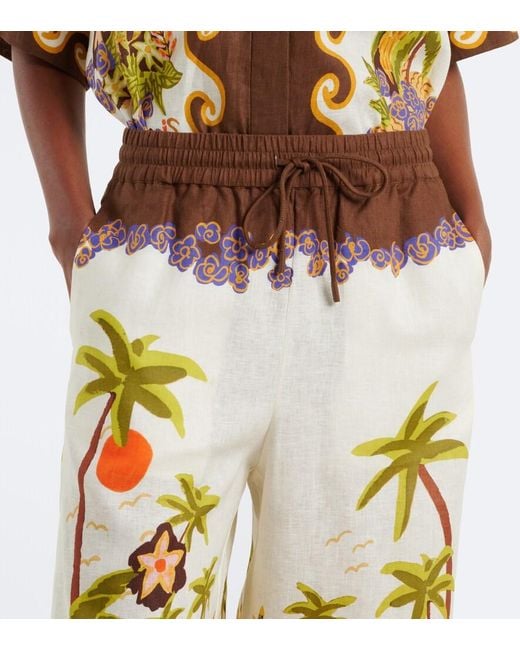 ALÉMAIS Metallic Island Cove Printed Linen Wide-Leg Pants