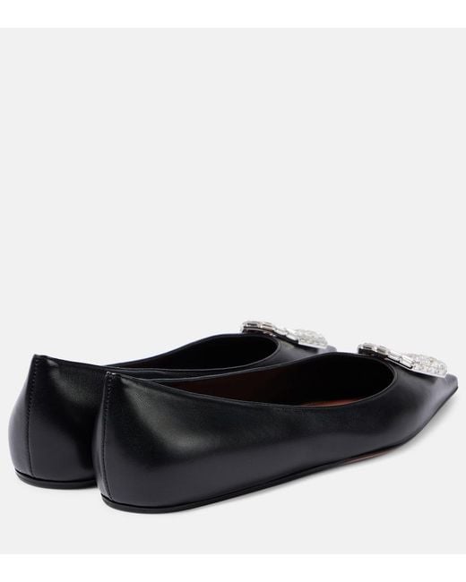 AMINA MUADDI Black Camelia Leather Ballets