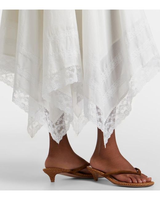 Staud White Ainsley Lace-Trimmed Cotton Voile Midi Skirt