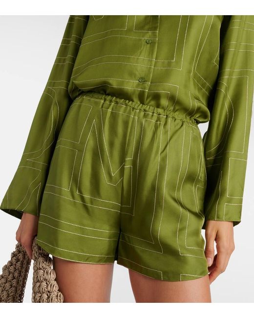 Totême  Green Monogram Silk Satin Pajama Shorts