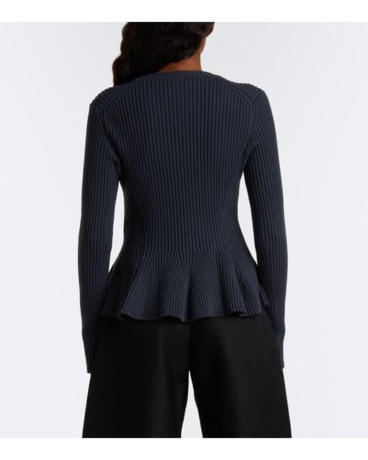 Alaïa Blue Peplum Wool-Blend Top