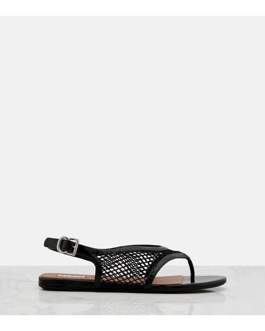 Alaïa Black Leather-Trimmed Fishnet Thong Sandals