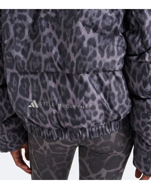 Adidas By Stella McCartney Gray Hooded Leopard-Print Puffer Jacket